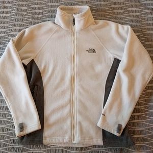 White & Grey North Face fleece jacket